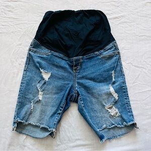 Isabel Maternity Distressed Denim Bermuda Shorts - Size 4